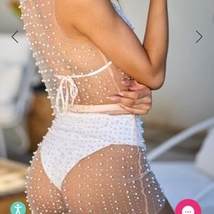 Glitzy girl pearl mesh top & skirt set